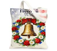 Borse di totalizzatore della tela floreale, borse della spesa riutilizzabili del modello della campana dell'annata, tela leggera lavabile della cinghia della spalla di estate per, bianco, 13x15 Inch