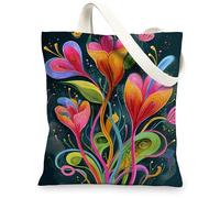 Borse di totalizzatore della tela floreale, borse della spesa riutilizzabili di disegno colorato, borse della spesa moderne chic leggere lavabili della tracolla per G, Colorato, 13x15 Inch