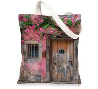 Borse di totalizzatore della tela floreale, borse della spesa riutilizzabili di disegno del fiore dell'annata, borse a tracolla lavabili leggere chic rustiche per, Pesca, 13x15 Inch
