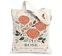 Borse di totalizzatore della tela floreale, borse della spesa riutilizzabili di disegno della rosa dell'annata, tela leggera lavabile della cinghia della spalla per il viaggio P, Beige, 13x15 Inch