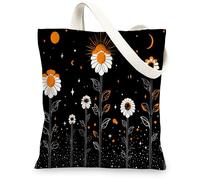 Borse di totalizzatore della tela floreale, borse della spesa riutilizzabili di progettazione elegante del fiore, borse a tracolla lavabili leggere artistiche moderne f, nero, 13x15 Inch