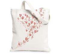 Borse di totalizzatore della tela floreale del cuore, borse riutilizzabili della drogheria del modello artistico di amore, tracolla lavabile leggera d'annata può, bianco, 13x15 Inch