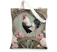 Borse di totalizzatore della tela floreale del gallo, borse della spesa riutilizzabili di progettazione della fattoria dell'annata, borse di tela lavabili leggere per Beac, Multicolore, 13x15 Inch