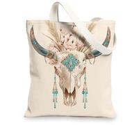 Borse di totalizzatore della tela floreale della Boemia, borse riutilizzabili della drogheria di progettazione del cranio dell'annata, Ba lavabile leggera, Beige, 13x15 Inch