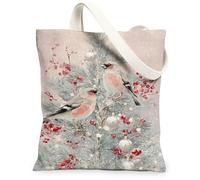 Borse di totalizzatore della tela floreale di Natale, borse della spesa riutilizzabili del modello dell'uccello dell'annata, tracolla lavabile leggera C di inverno, Pesca, 13x15 Inch