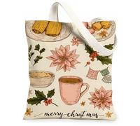 Borse di totalizzatore della tela floreale di Natale, borse della spesa riutilizzabili del modello della pianta dell'annata, tela leggera lavabile per le vacanze Tra, Beige, 13x15 Inch