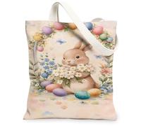 Borse di totalizzatore della tela floreale di Pasqua, borse della drogheria riutilizzabili del modello del fiore del coniglio, St della spalla lavabile leggera dell', Pastello., 13x15 Inch