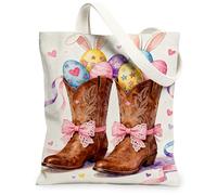 Borse di totalizzatore della tela floreale di Pasqua, borse della spesa riutilizzabili di progettazione degli stivali dell'annata, tela leggera lavabile della tracolla per, bianco, 13x15 Inch