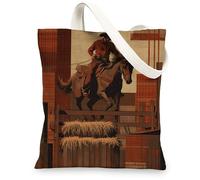 Borse di totalizzatore della tela occidentale, borse della spesa riutilizzabili del modello rustico del cowboy, della spalla leggera lavabile della fattoria dell', Marrone, 13x15 Inch