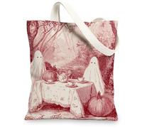 Borse di totalizzatore della tela spettrale, borse riutilizzabili della drogheria del modello dell'annata di Halloween, borse lavabili leggere della tela della tracolla, Rosso, 13x15 Inch
