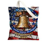 Borse di totalizzatore dell'annata patriottiche della tela, borse riutilizzabili della drogheria di progettazione della campana, spalla lavabile leggera di 250° anniversario, Rosso, 13x15 Inch