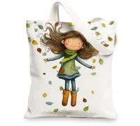 Borse di totalizzatore di tela fantasiose, borse della drogheria riutilizzabili del modello della foglia della ragazza sveglia, borse di tela della tracolla lavabili leggere fo, bianco, 13x15 Inch