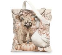 Borse di totalizzatore di tela fantasiose, borse della drogheria riutilizzabili di progettazione dell'animale della fattoria dell'annata, borsa della tela della tracolla lavabile leggera, Beige, 13x15