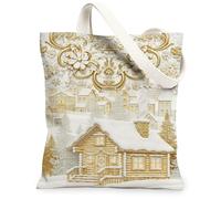 Borse di totalizzatore di tela floreale invernali, borse della spesa riutilizzabili del modello della cabina dell'annata, tracolla leggera lavabile per il viaggio, bianco, 13x15 Inch