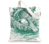 Borse di totalizzatore di tela ispirate all'oceano, borse della spesa riutilizzabili di progettazione artistica di conchiglia, leggera d'annata nautica lavabile dovrebbe, bianco, 13x15 Inch