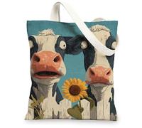 Borse di totalizzatore divertenti della tela della mucca, borse della spesa riutilizzabili di progettazione animale fantasiosa, spalla lavabile leggera dell'annata della fattoria, Multicolore, 13x15