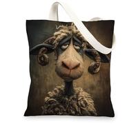 Borse di totalizzatore divertenti della tela delle pecore, borse riutilizzabili della drogheria del modello animale sveglio, borse di tela lavabili leggere fo della tracolla, Marrone, 13x15 Inch