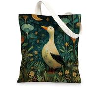 Borse di totalizzatore fantasiose della tela, borse della spesa ecologiche del modello floreale dell'anatra carina, leggera di progettazione artistica della natura lavabile, Multicolore, 13x15 Inch