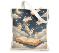 Borse di totalizzatore fantasiose della tela del coniglio, borse riutilizzabili della drogheria della stampa magica del coniglio, tracolla lavabile leggera d'annata fo, Beige, 13x15 Inch