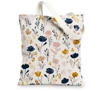 Borse di totalizzatore floreali artistiche della tela, borse della spesa riutilizzabili del modello del fiore dell'annata, totalizzatore lavabile leggero f della tracolla, Crema, 13x15 Inch