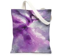 Borse di totalizzatore floreali artistiche della tela, borse riutilizzabili della drogheria del modello dell'annata del fiore, tela lavabile leggera della tracolla, Viola, 13x15 Inch