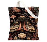 Borse di totalizzatore floreali d'annata della tela della falena, borse riutilizzabili della drogheria della stampa botanica artistica, tracolla lavabile leggera C, nero, 13x15 Inch