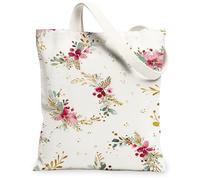 Borse di totalizzatore floreali della tela, borse della drogheria riutilizzabili del modello elegante del fiore, tela lavabile leggera dell'annata F della tracolla, bianco, 13x15 Inch