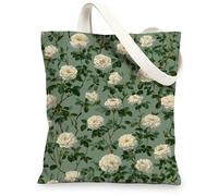 Borse di totalizzatore floreali della tela, borse della spesa ecologiche di progettazione elegante del fiore, portante lavabile leggero botanico d'annata, Verde, 13x15 Inch