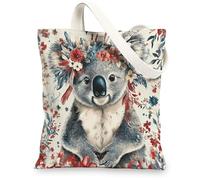 Borse di totalizzatore floreali della tela, borse della spesa riutilizzabili d'annata, borse di spalla leggere stampate koala, Blu, 13x15 Inch