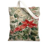 Borse di totalizzatore floreali della tela, borse della spesa riutilizzabili del modello della stella di Natale di vacanza, la tracolla lavabile leggera d'annata, Rosso, 13x15 Inch