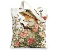 Borse di totalizzatore floreali della tela, borse della spesa riutilizzabili di progettazione animale sveglio, borse di tela lavabili leggere dell'annata della, bianco, 13x15 Inch