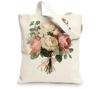 Borse di totalizzatore floreali della tela, borse della spesa riutilizzabili eleganti del modello del fiore, tracolla lavabile leggera chic d'annata Ca, bianco, 13x15 Inch