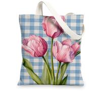 Borse di totalizzatore floreali della tela, borse della spesa riutilizzabili eleganti di progettazione dei tulipani, tela lavabile leggera del modello elegante del v, Pesca, 13x15 Inch