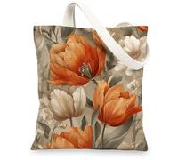 Borse di totalizzatore floreali della tela, borse della spesa riutilizzabili eleganti di progettazione del fiore dell'annata, borsa ecologica lavabile leggera della tela, Arancione, 13x15 Inch