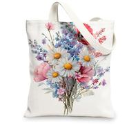 Borse di totalizzatore floreali della tela, borse riutilizzabili della drogheria del bel modello del fiore, borse lavabili leggere della tela della tracolla fo, bianco, 13x15 Inch