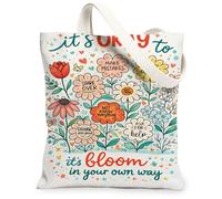 Borse di totalizzatore floreali della tela, borse riutilizzabili della drogheria del modello artistico del fiore, tela lavabile leggera dell'annata della tracolla, Bianco, 13x15 Inch