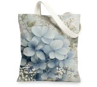 Borse di totalizzatore floreali della tela, borse riutilizzabili della drogheria del modello blu dell'ortensia, tracolla lavabile leggera alla moda d'annata, Blu, 13x15 Inch