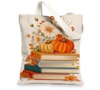 Borse di totalizzatore floreali della tela, borse riutilizzabili della drogheria del modello della zucca autunnale, tela lavabile leggera dell'annata B della tracolla, Beige, 13x15 Inch