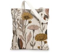 Borse di totalizzatore floreali della tela, borse riutilizzabili della drogheria del modello dell'annata, borse di tela della tracolla lavabili leggere per, Beige, 13x15 Inch