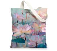 Borse di totalizzatore floreali della tela, borse riutilizzabili della drogheria del modello elegante della ninfea, spalla lavabile leggera botanica d'annata, Multicolore, 13x15 Inch