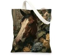 Borse di totalizzatore floreali della tela, borse riutilizzabili della drogheria della stampa del cavallo, borse di tela lavabili leggere leggere dell'annata della tela della tracolla, Multicolore