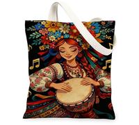 Borse di totalizzatore floreali della tela, borse riutilizzabili della drogheria della stampa dell'annata della boemia, spalla lavabile leggera di progettazione artistica, nero, 13x15 Inch