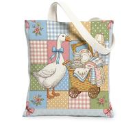 Borse di totalizzatore floreali della tela, borse riutilizzabili della drogheria di progettazione dell'oca dell'annata, tracolla lavabile leggera rustica della primavera Canv, Multicolore, 13x15 Inch