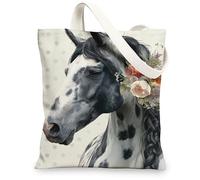 Borse di totalizzatore floreali della tela, borse riutilizzabili della drogheria di progettazione del cavallo, borse di tela lavabili leggere floreali dell'annata della tracolla, bianco, 13x15 Inch
