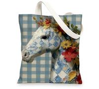 Borse di totalizzatore floreali della tela, borse riutilizzabili variopinte del modello floreale, borse di tela lavabili leggere di progettazione del cavallo dell'ann, Blu, 13x15 Inch