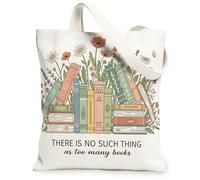 Borse di totalizzatore floreali della tela dei libri, borse riutilizzabili della drogheria di progettazione d'annata della letteratura, tela lavabile leggera della tracolla, Naturale, 13x15 Inch