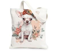 Borse di totalizzatore floreali della tela del cane, borse della spesa riutilizzabili del modello del fiore dell'annata, tela lavabile leggera della tracolla, bianco, 13x15 Inch