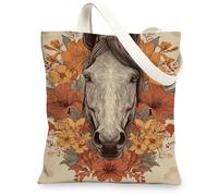 Borse di totalizzatore floreali della tela del cavallo, borse della spesa riutilizzabili del modello artistico del fiore, borse a tracolla lavabili leggere d'annata f, Beige, 13x15 Inch