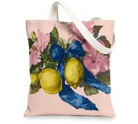 Borse di totalizzatore floreali della tela del limone, borse riutilizzabili della drogheria del modello dell'annata elegante della pianta, tracolla lavabile leggera, Pesca, 13x15 Inch