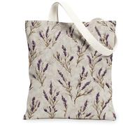 Borse di totalizzatore floreali della tela della lavanda, borse della drogheria riutilizzabili del modello della pianta, tracolla lavabile leggera della primavera per Trave, Viola, 13x15 Inch